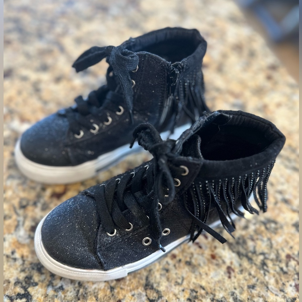 INC Little Girls Hightop Black Sparkle Fringe Sneakers Size 13 - Picture 7 of 9
